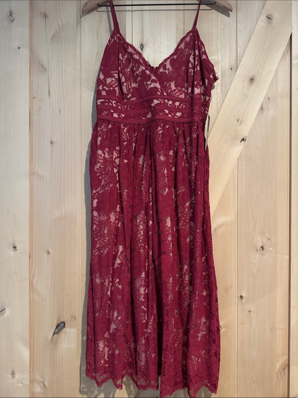 Lulus Burgundy Red Lace Maxi Dress – Spaghetti Strap V-Neck